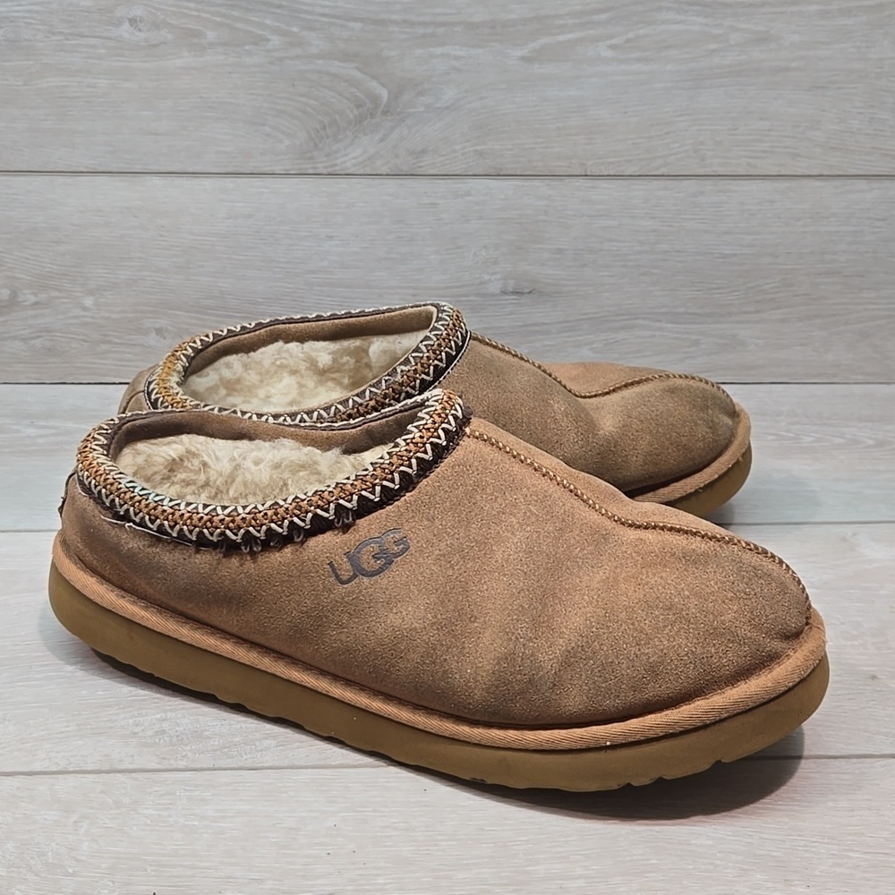 UGG Mens Tasman Chestnut Suede Slippers Sheepskin Sz 12